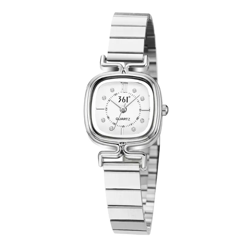 

361° Часы женские с кварцевым механизмом на металлическом ремешке, белый циферблат