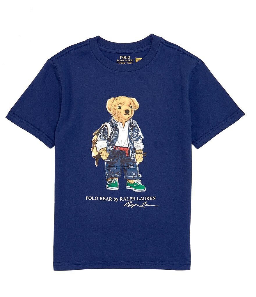 

Повседневная трикотажная футболка Polo Ralph Lauren Big Boys 8-20 с короткими рукавами и медведем, синий