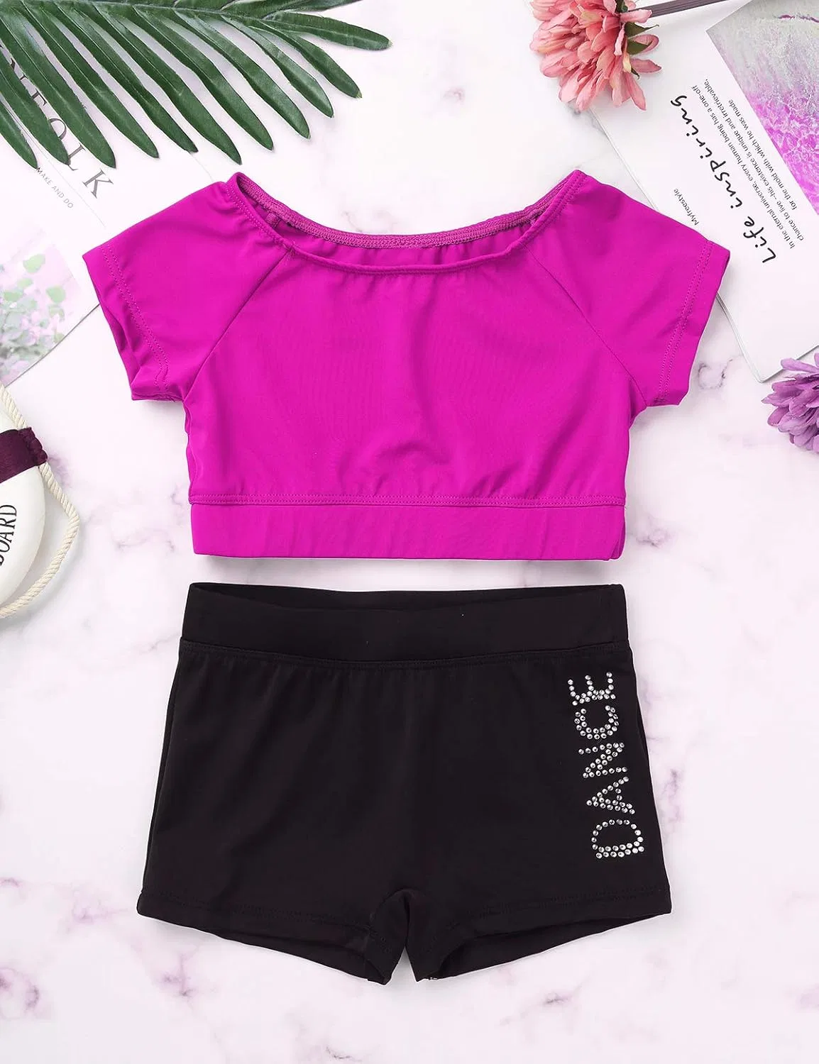 Детский спортивный комплект из топа и шорт Hularka для гимнастики, Rose Red — фото 3