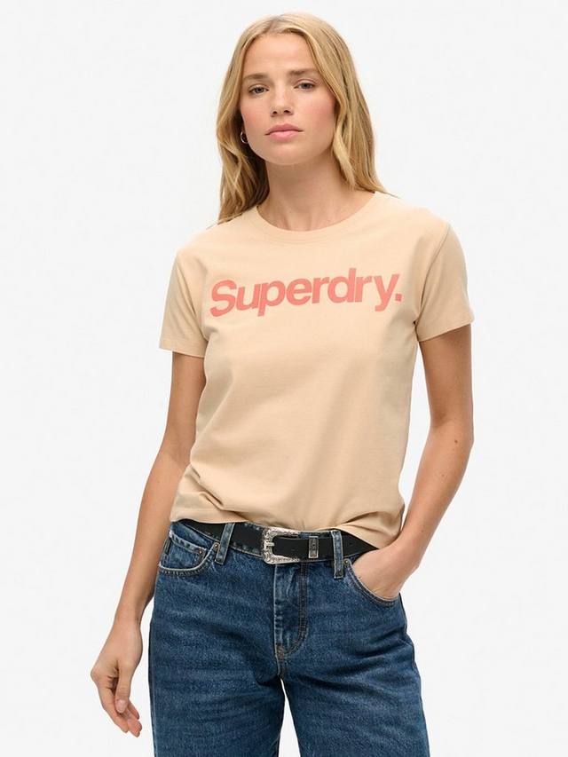 

Облегающая футболка с логотипом core city Superdry, цвет Frappe Beige