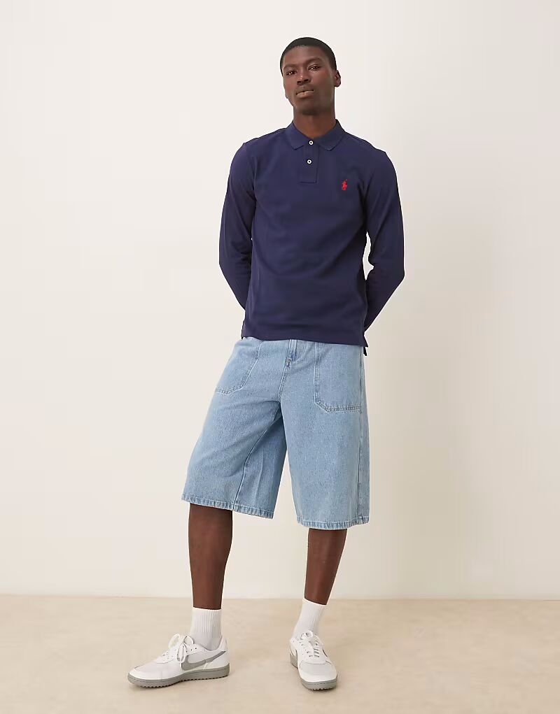 Polo Ralph Lauren Icon Logo Поло с длинными рукавами в темно-синем цвете — фото 2