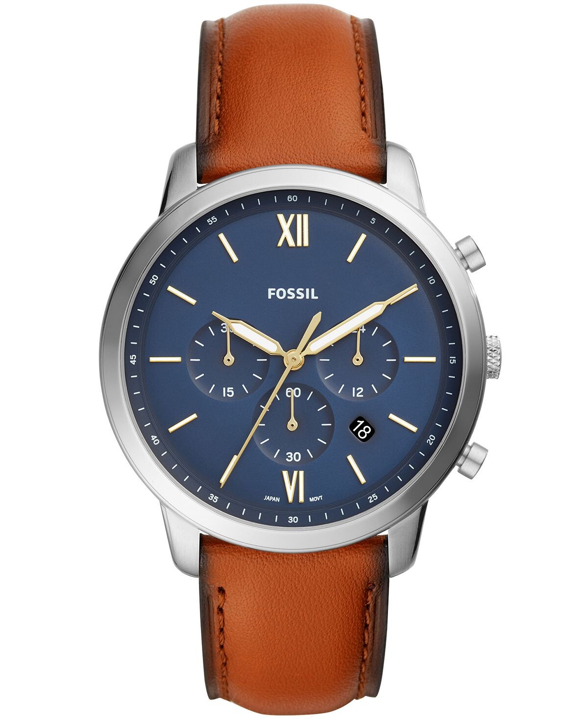 

Мужские часы Neutra Chronograph с коричневым кожаным ремешком, 44 мм Fossil