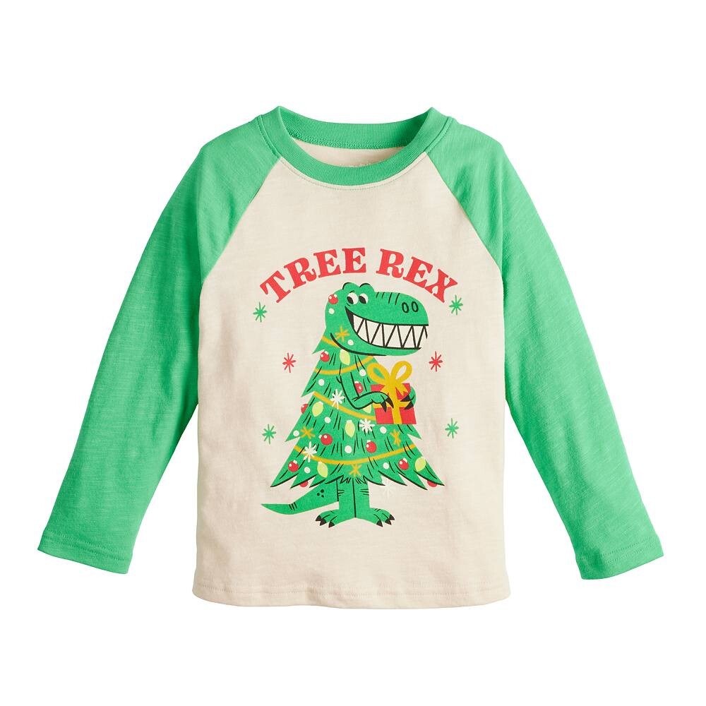 

Футболка Jumping Beans Christmas Dino Tree-Rex для мальчиков и девочек с длинными рукавами реглан и рисунком, цвет Tree Rex