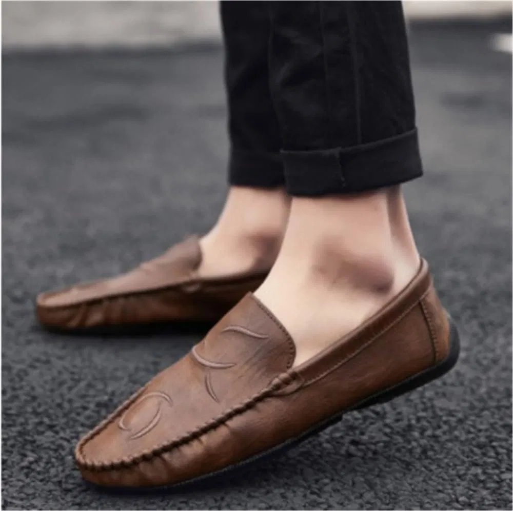 Лоферы кожаные, легкие, Mens Slip On Leather Dress Loafers, коричневый DHFIRUFSHLO — фото 3