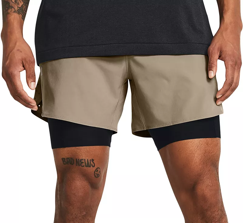 

Мужские шорты 2-в-1 Under Armour Vanish Elite, цвет Timberwolf Taupe/Blk/Blk