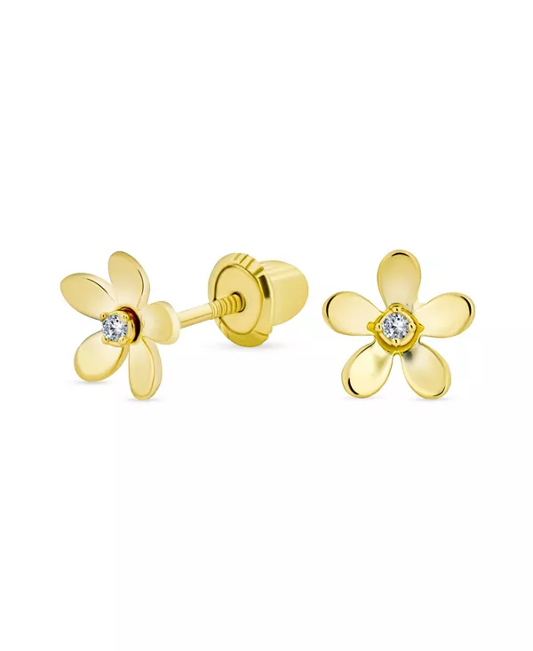 

Миниатюрные серьги-гвоздики в виде цветка маргаритки с фианитами в стиле минимализма, желтое золото 14 карат, с завинчивающейся застежкой Bling Jewelry, yellow