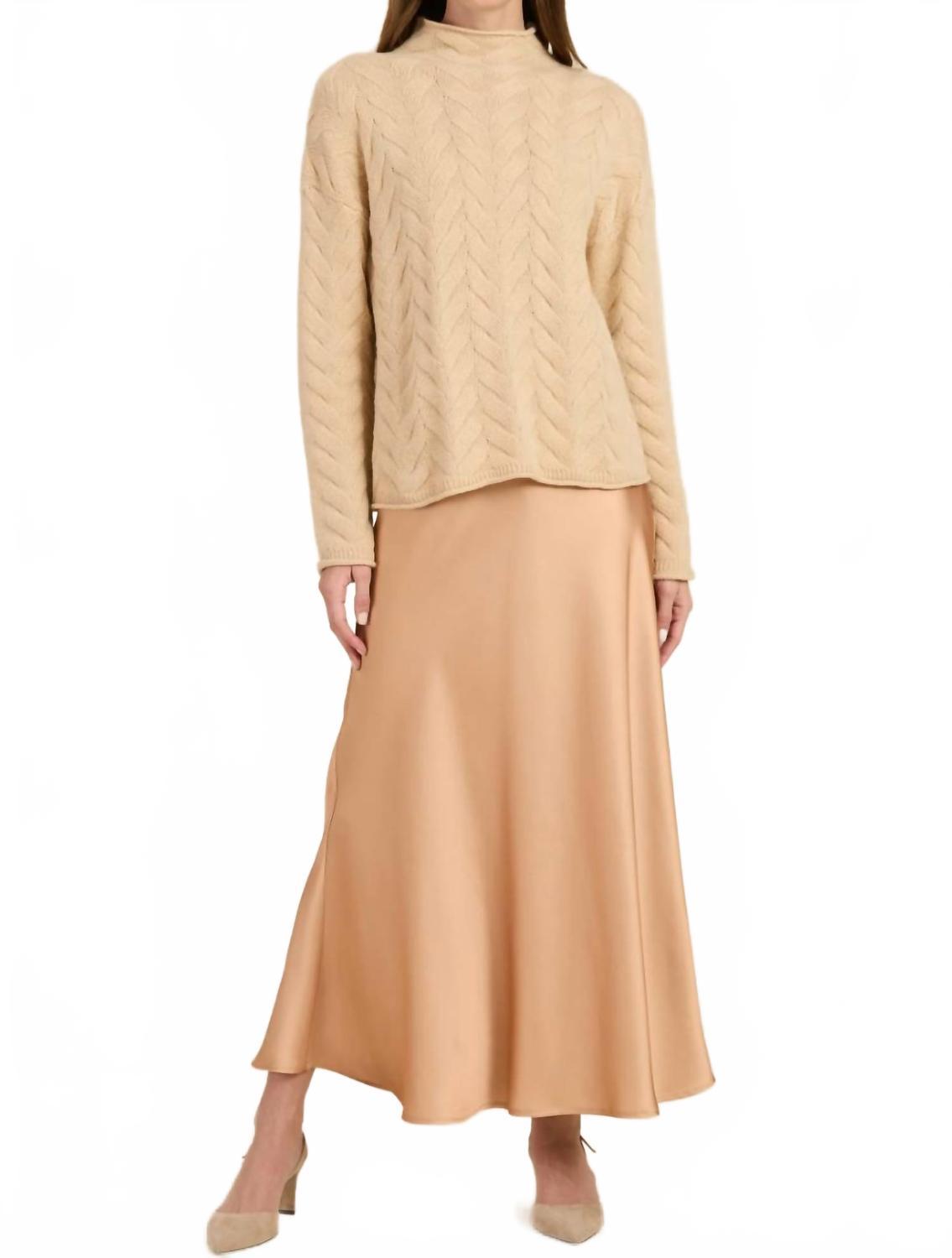 

Кашемировый свитер с воронкообразным воротником и корзиночным плетением в соломенном цвете Tyler Boe, Straw