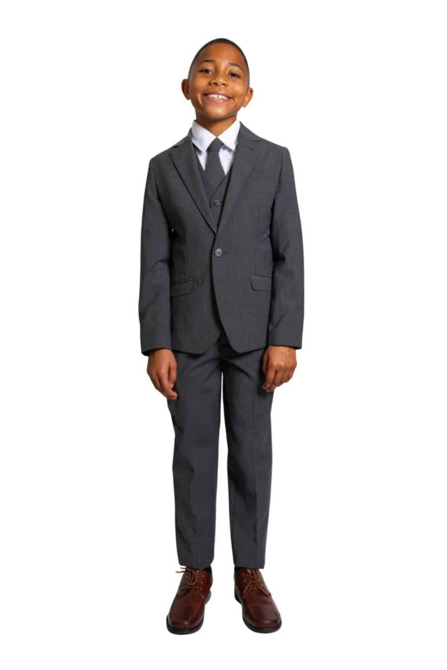 Комплект из 5 предметов: рубашка, галстук, пиджак, жилет и брюки Luxor Slim Fit из шерстяной смеси для маленьких и больших мальчиков Peanut Butter Collection, угольный