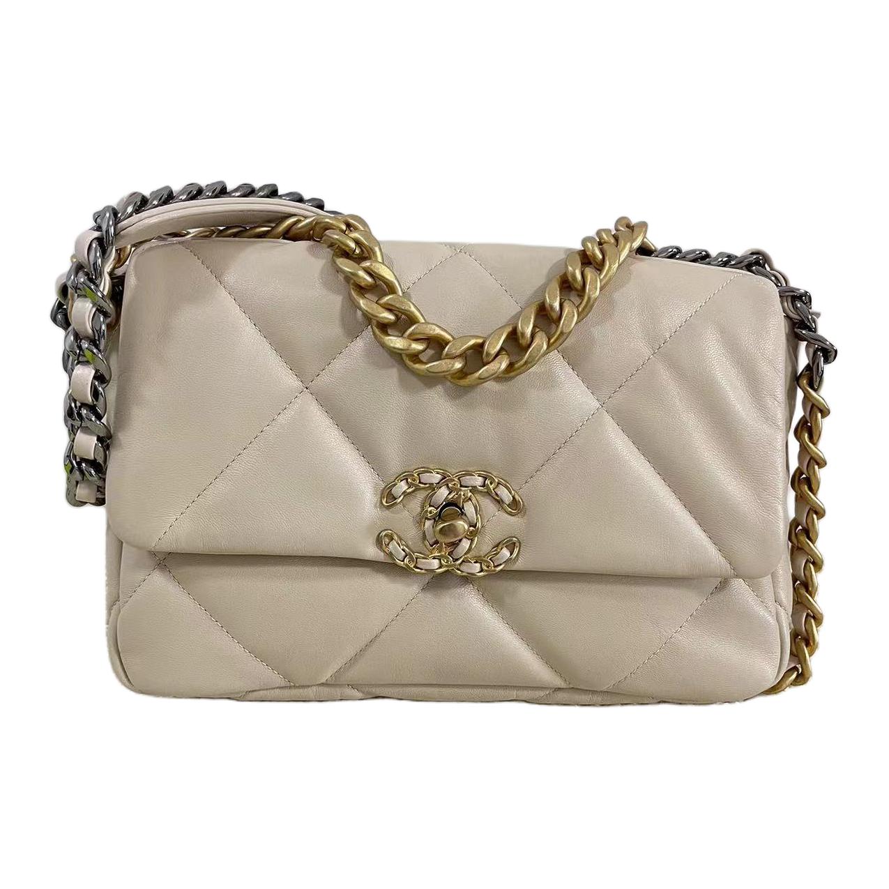 

Сумка 19Bag из овчины, женская сумка через плечо, кросс-боди бежево-абрикосового молочного оттенка CHANEL