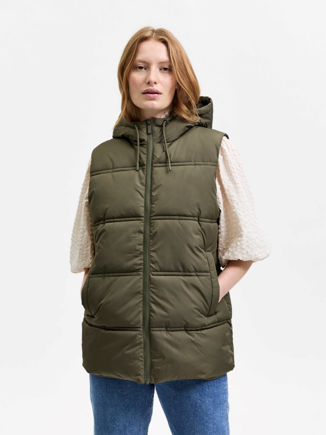 

Утепленный жилет SELECTED FEMME Warme Puffer Stepp Wattierte Übergangsjacke SLFALINA, хаки