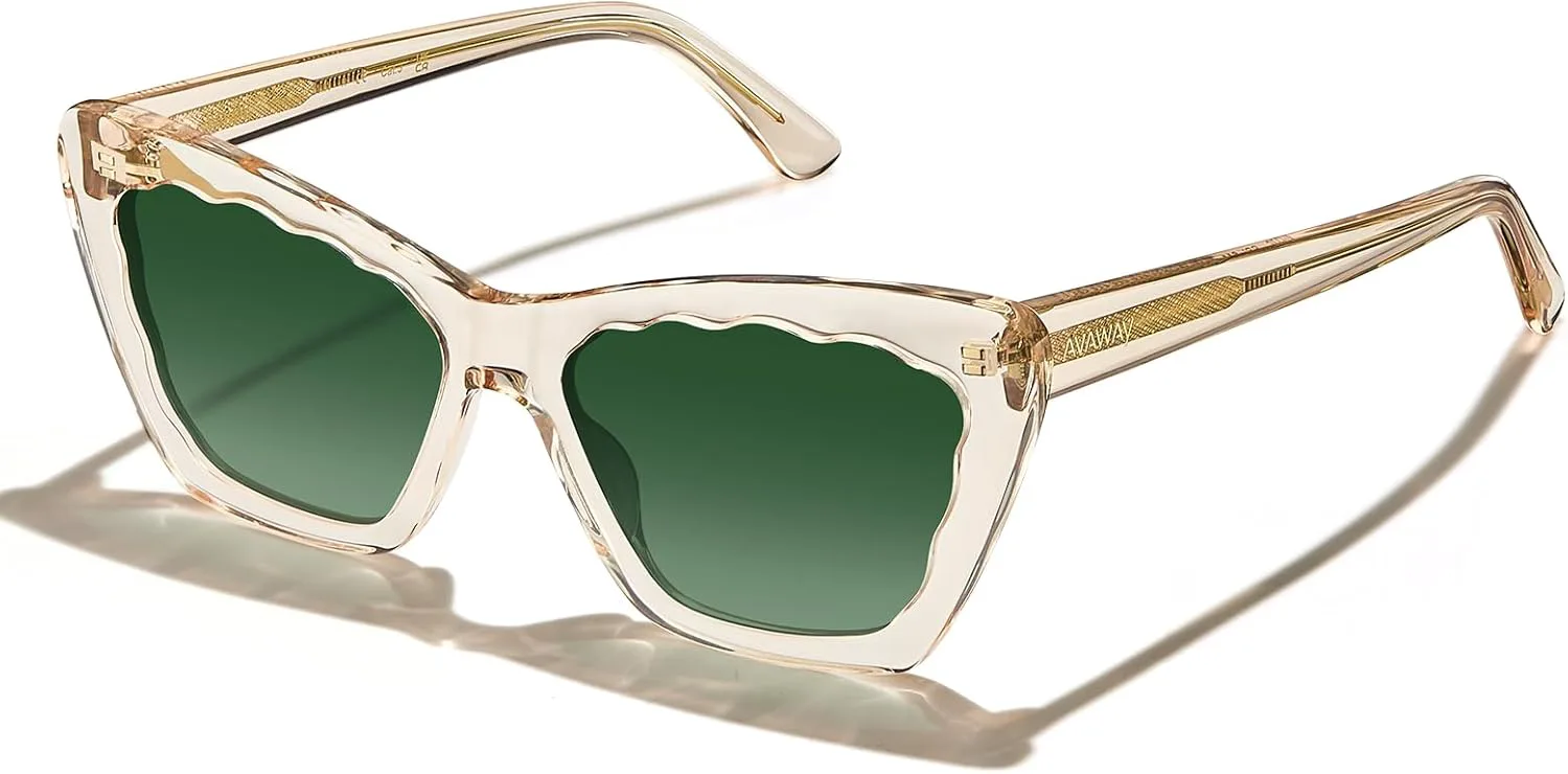 

Поляризованные солнцезащитные очки AVAWAY для женщин, модель «кошачий глаз», защита от УФ-излучения, прозрачные, модные квадратные, из ацетата, Gradual Green Lens