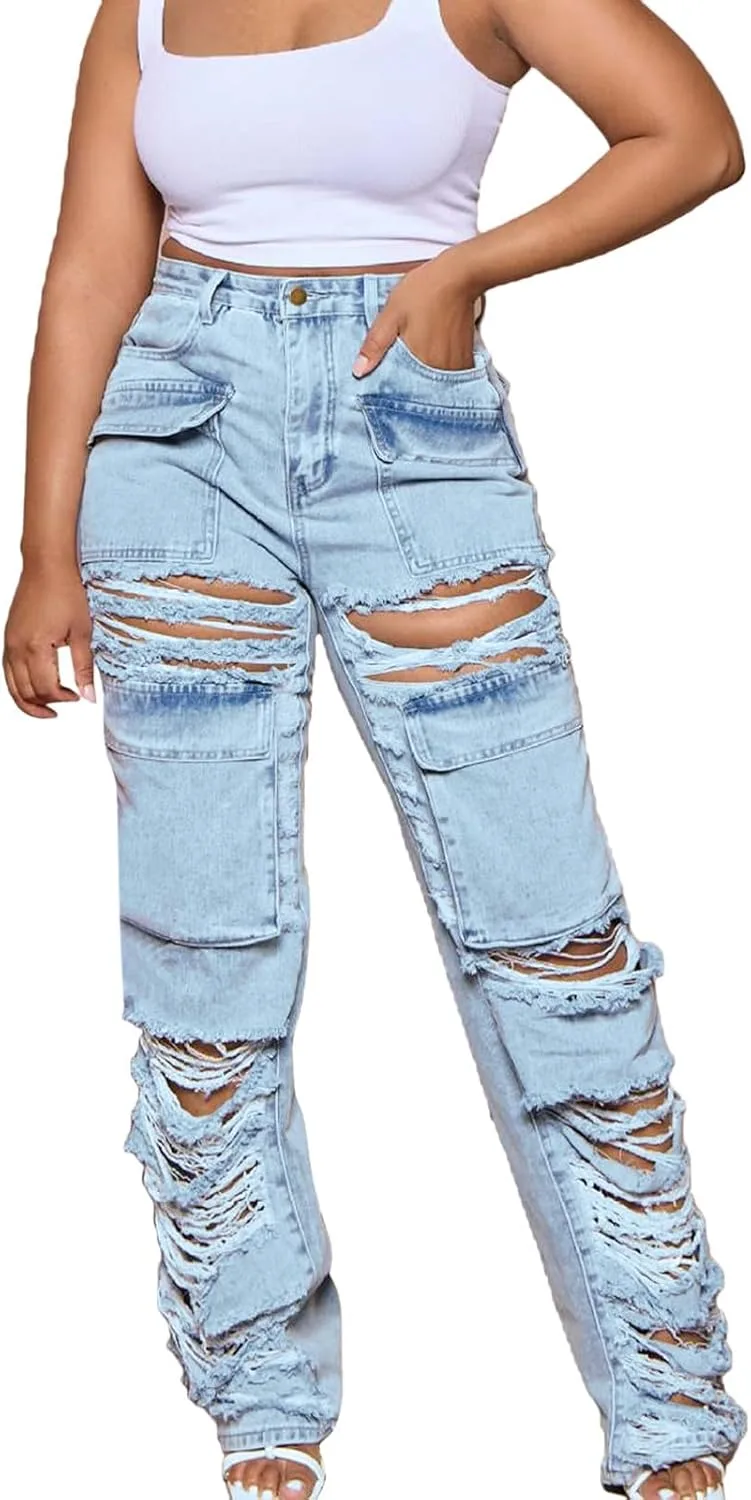 

Женские джинсы High Waisted Ripped Denim, летние, свободного кроя hlysgo