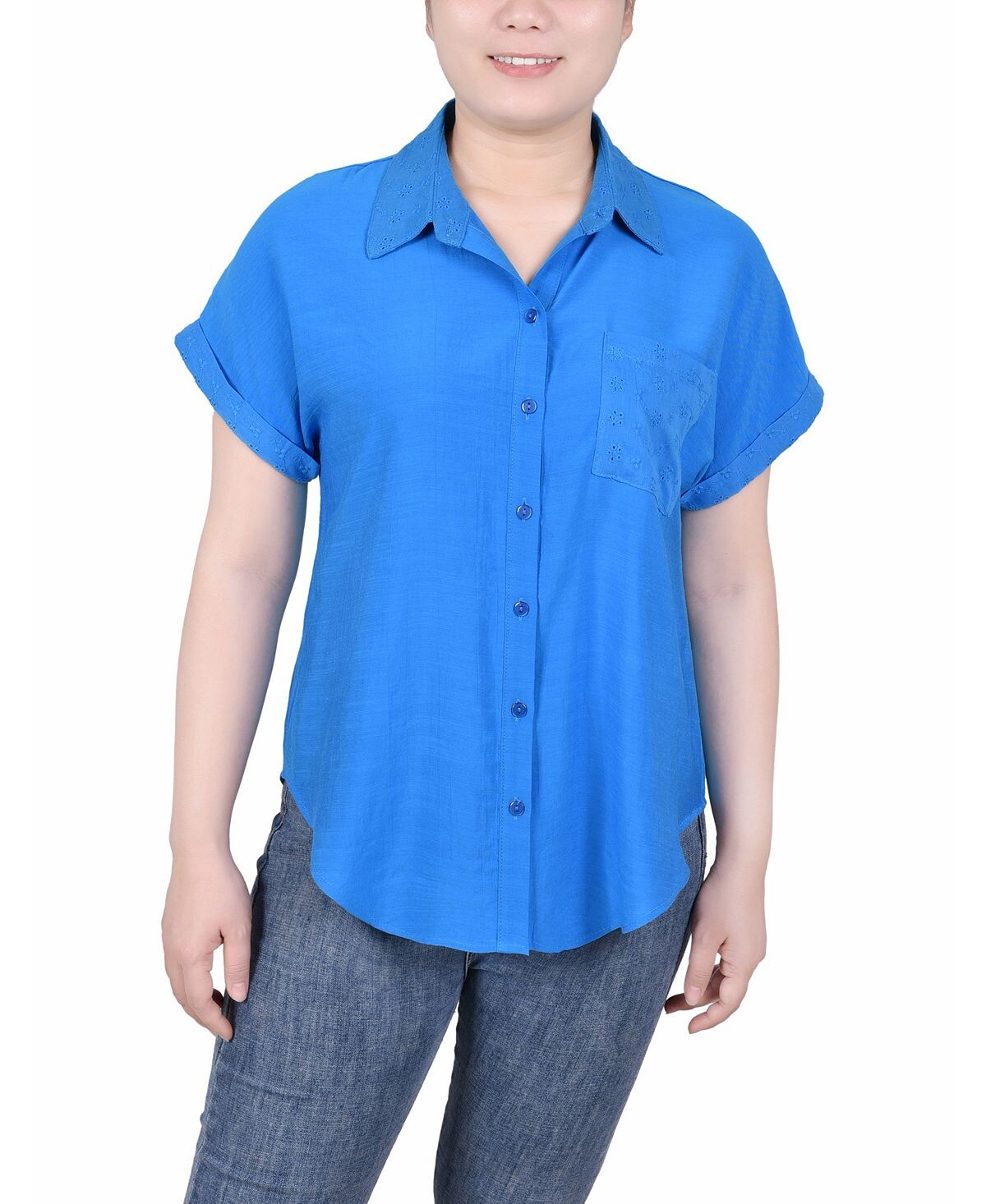 

Женская блузка с короткими рукавами и удлиненным рукавом NY Collection, синий