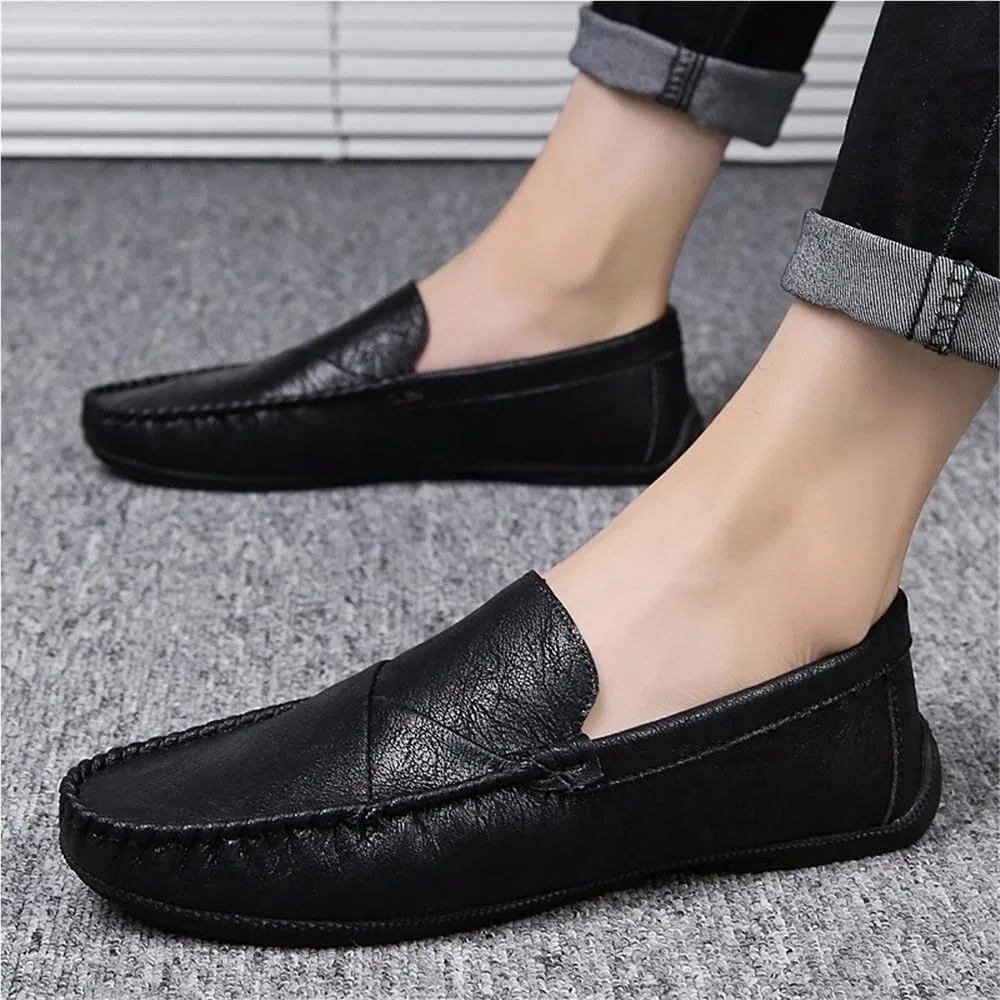 Мокасины мужские на каждый день, без бренда, модель Slip-On, серый DHFIRUFSHLO — фото 4