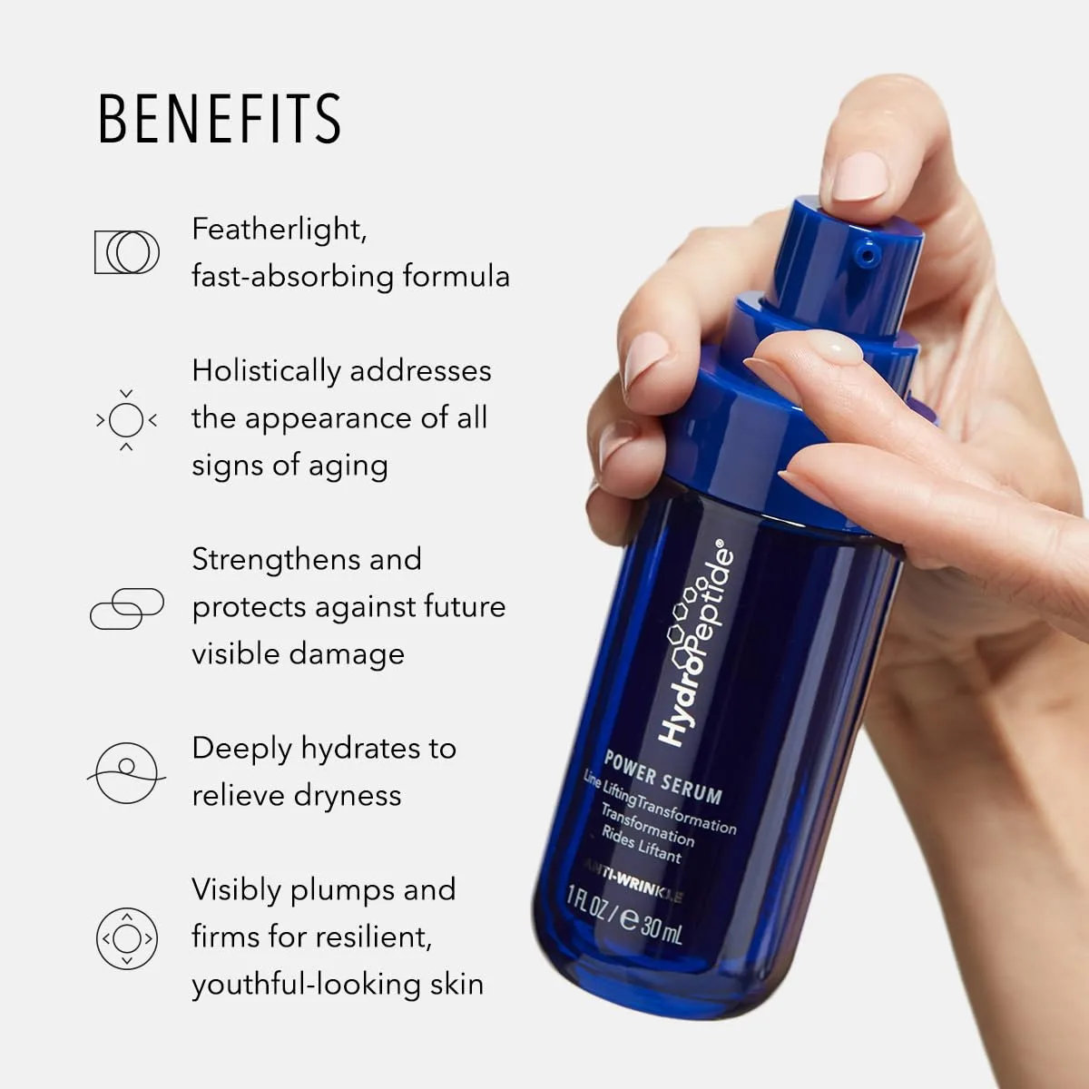 Сыворотка HydroPeptide Power Serum, антивозрастное, лифтинговое средство от морщин, повышает увлажнение кожи, 28 г. — фото 3