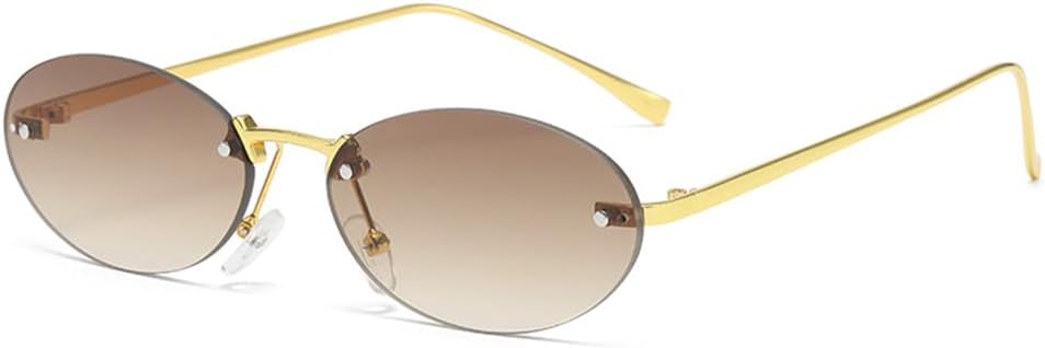 

Овальные солнцезащитные очки без оправы в стиле панк, мужские солнцезащитные очки, очки для вождения, круглые металлические очки без оправы, женские очки с защитой от УФ-излучения UV400 KTUCN, Gradient Brown