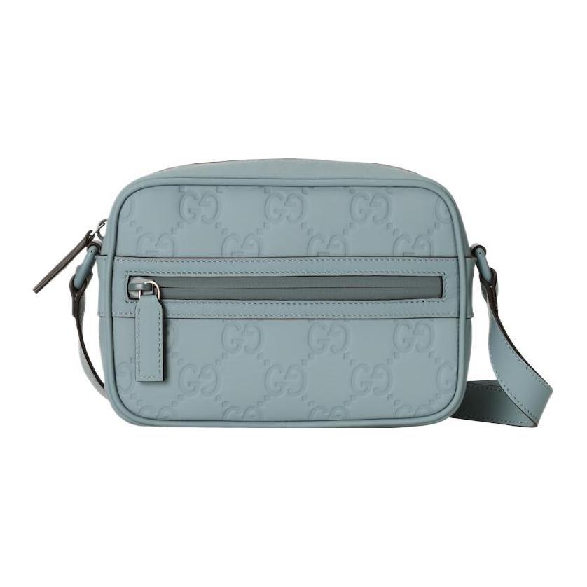 

Кожаная наплечная сумка из резины, мини-кроссбоди мужская светло-голубая GUCCI