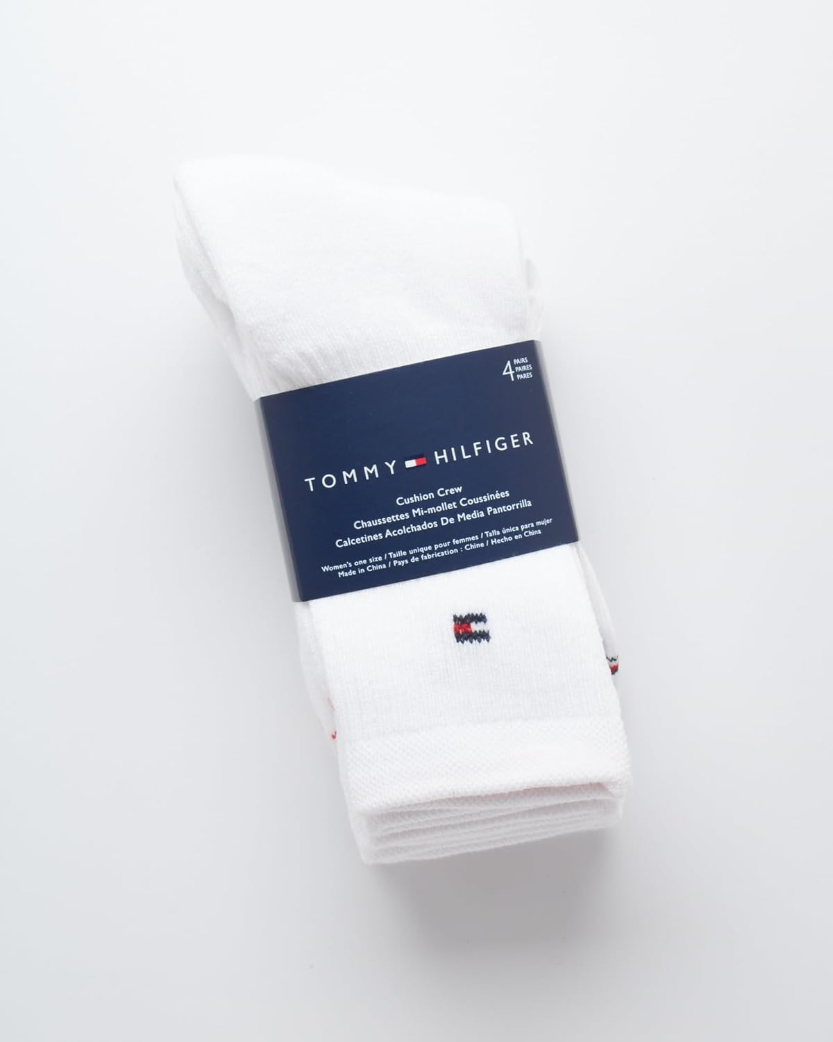 Женские носки Tommy Hilfiger Crew Socks - 4 пары влагоотводящих дышащих спортивных повседневных носков для женщин (размеры 4-10), White Logo — фото 3
