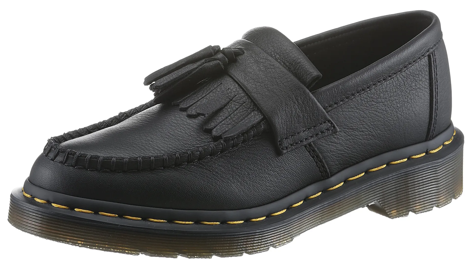 

Мокасины DR. MARTENS "Black Virginia Adrian", массивные тапочки, слипоны с модной кисточкой - узкой формы, черный