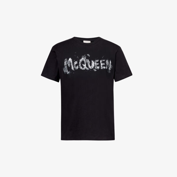 

Футболка из хлопкового джерси с круглым вырезом и принтом логотипа Alexander Mcqueen, черный