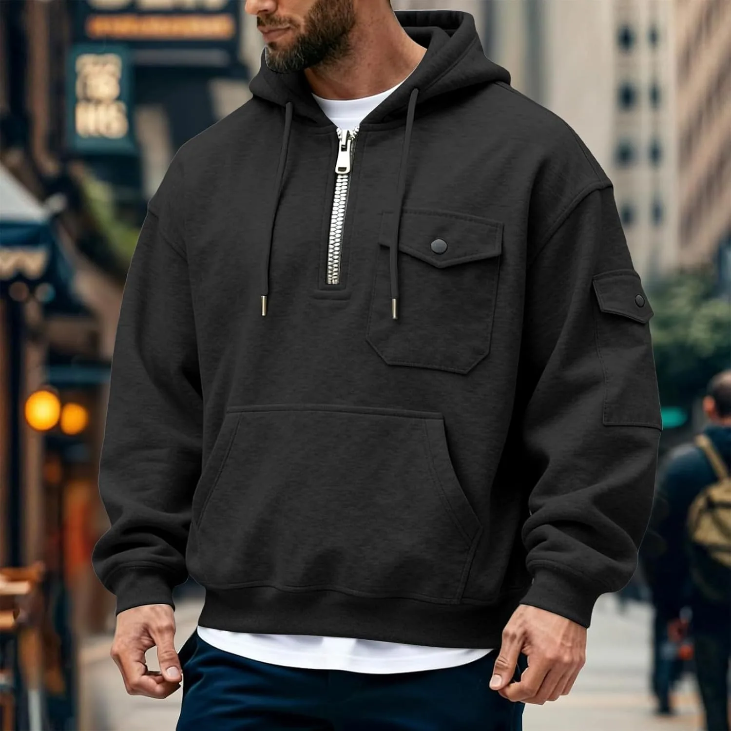 Толстовка с капюшоном Quarter Zip для мужчин Big And Tall, тактическая, с карманами — фото 2