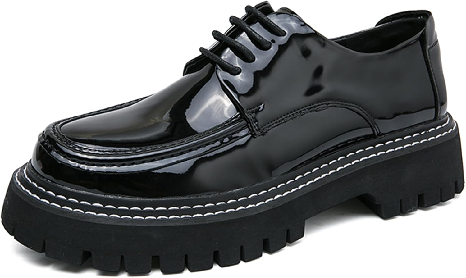

Мужские классические оксфорды из лакированной кожи на платформе с круглым носком, рифленой подошвой, противоскользящие, шнуровка, деловая кожаная обувь, модные и формальные оксфорды Nvbuke, черный