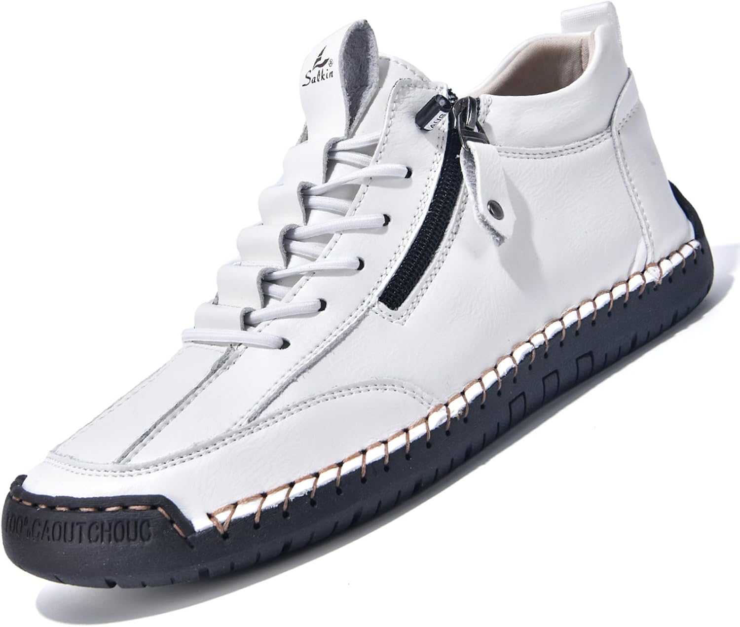 

Мужские повседневные кожаные ботинки Чукка на щиколотку Средние по высоте Ручная работа С боковой молнией Слипоны Лоферы Легкие ботинки для ходьбы и вождения Devileyeze, белый