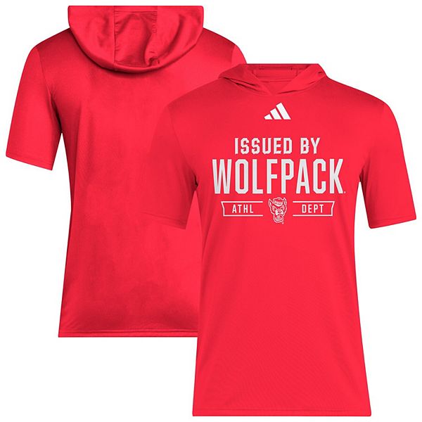 Мужская красная футболка nc state wolfpack 2025 areoready с капюшоном Adidas — фото 2