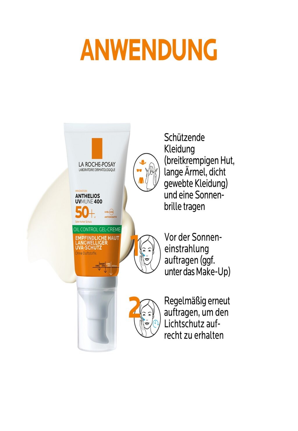 Защита от солнца VICHY SUN CARE LA ROCHE POSAY ANTHELIOS UV MUNE 400 OIL CONTROL GEL-CREME SONNENGEL MIT LSF50+ FÜR SEHR HOHEN SCHUTZ VOR UVA- UND UVB-STRAHLEN, FÜR ÖLIGE HAUT VICHY, прозрачный — фото 4