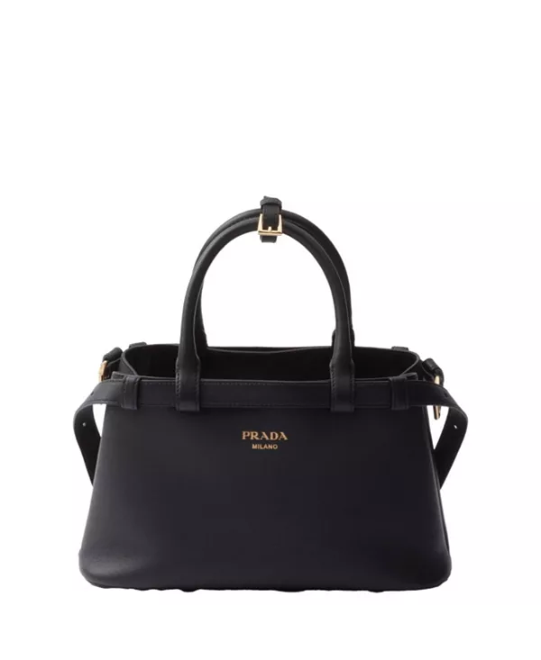 Маленькая кожаная сумочка с пряжкой и двойным ремешком. Prada, черный — фото 2