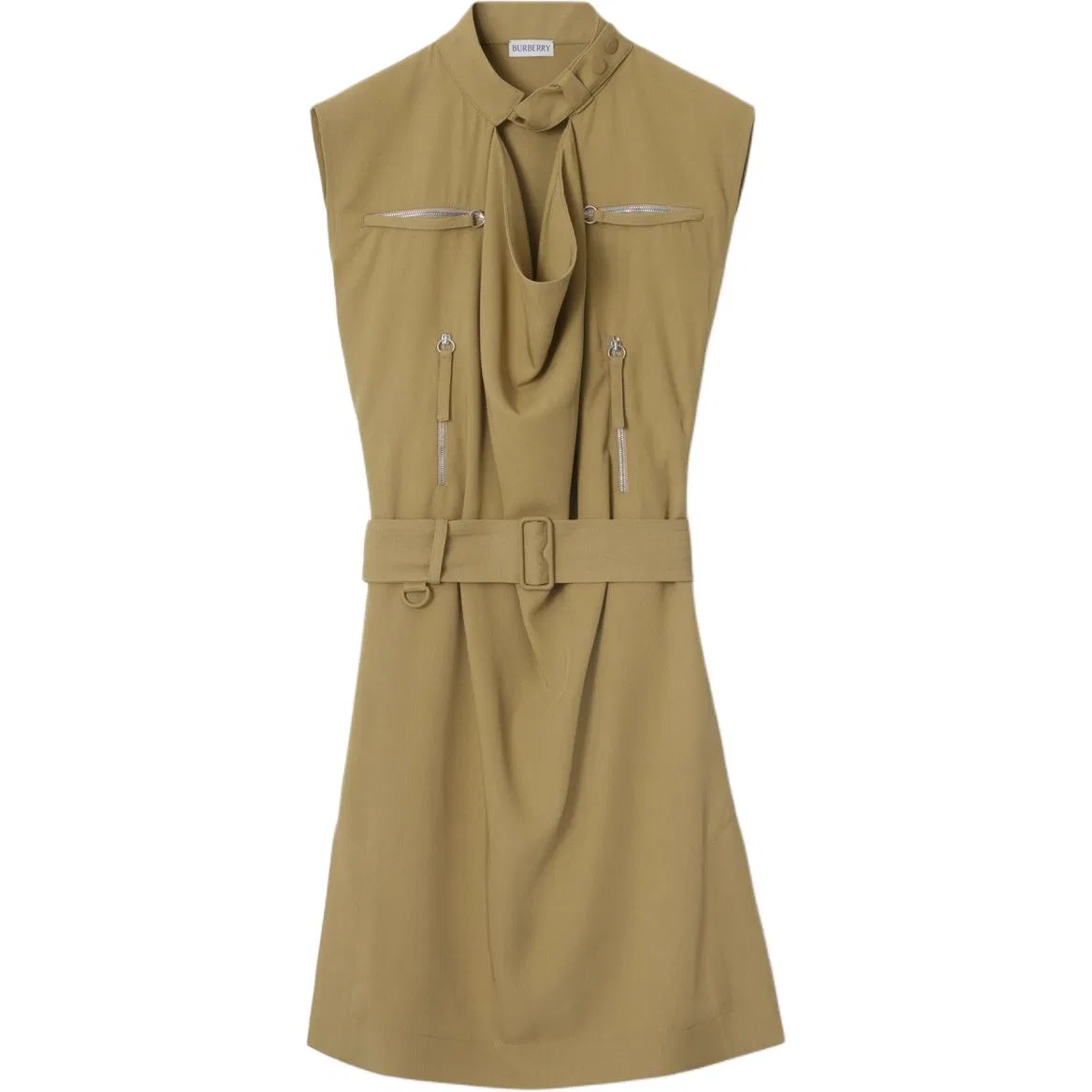 Платье из шелка с поясом Burberry, Orion Beige