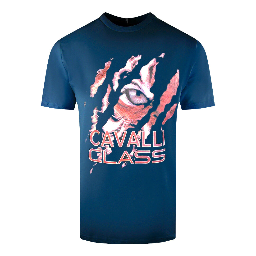 

Футболка с узором «выглядывающий тигр» Cavalli Class, синий