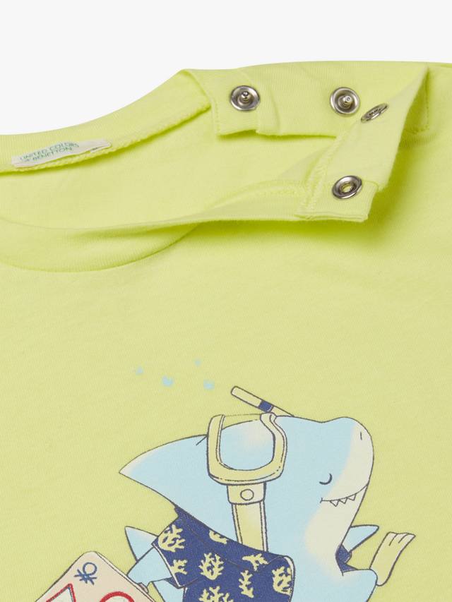 Детский хлопковый топ с коротким рукавом и принтом Benetton, Lime — фото 3