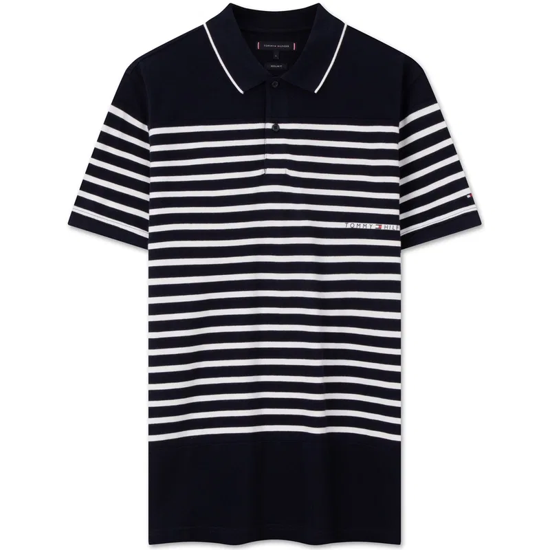 Поло мужское с полосками Tommy Hilfiger темно-синее с белым