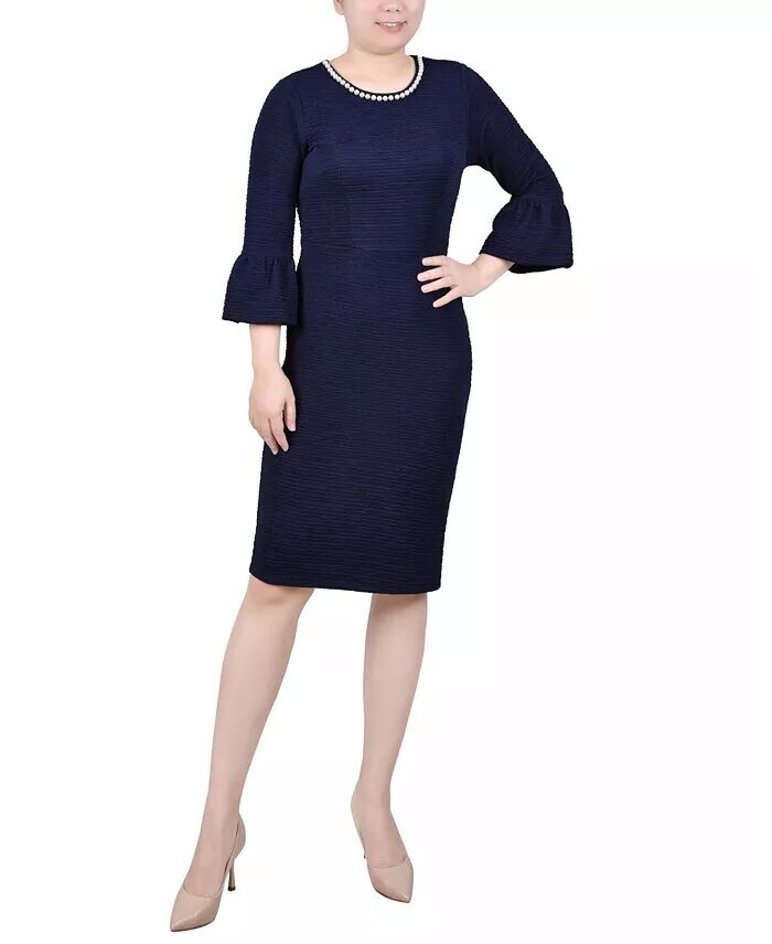 

Миниатюрное платье длиной 3/4 с отделкой искусственным жемчугом NY Collection, синий