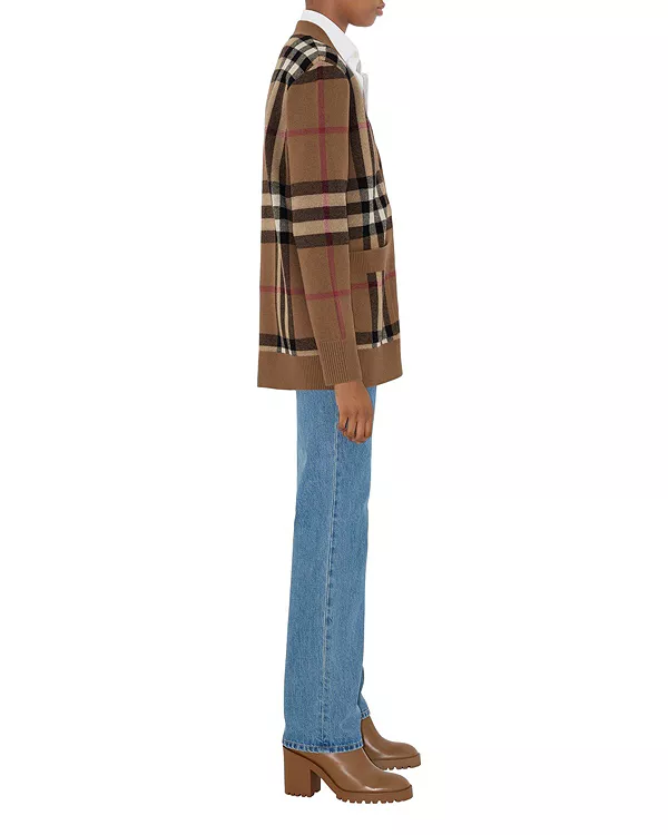 Кардиган из шерсти и кашемира в клетку Burberry, коричневый — фото 3