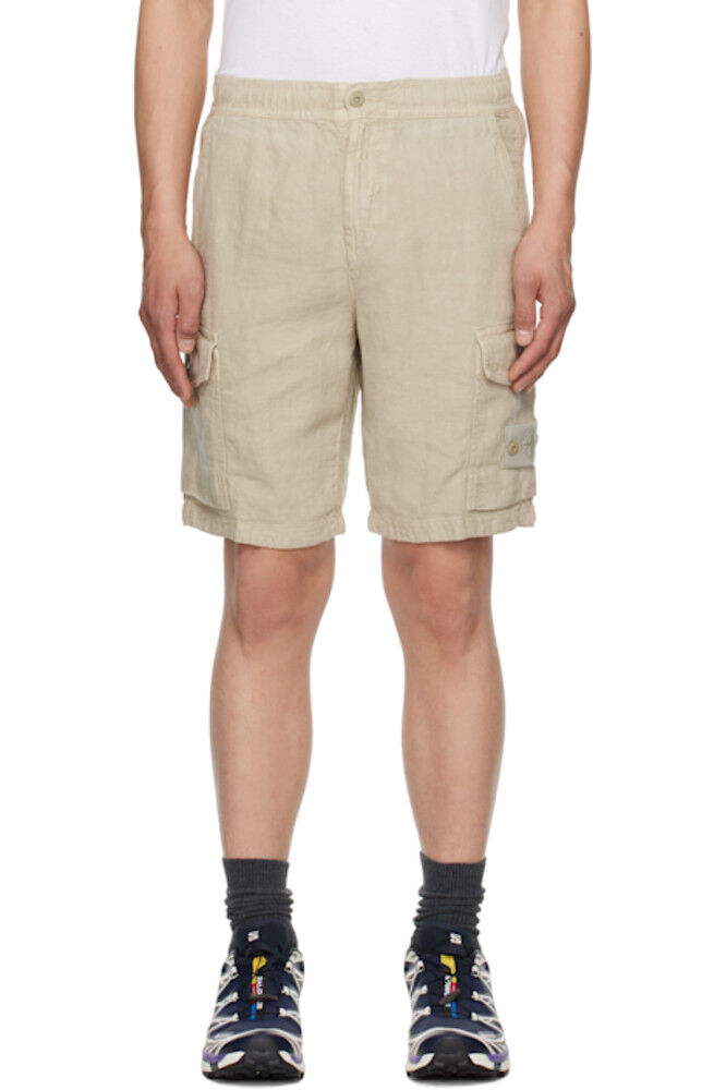 

Бежевые диагональные льняные шорты Stone Island