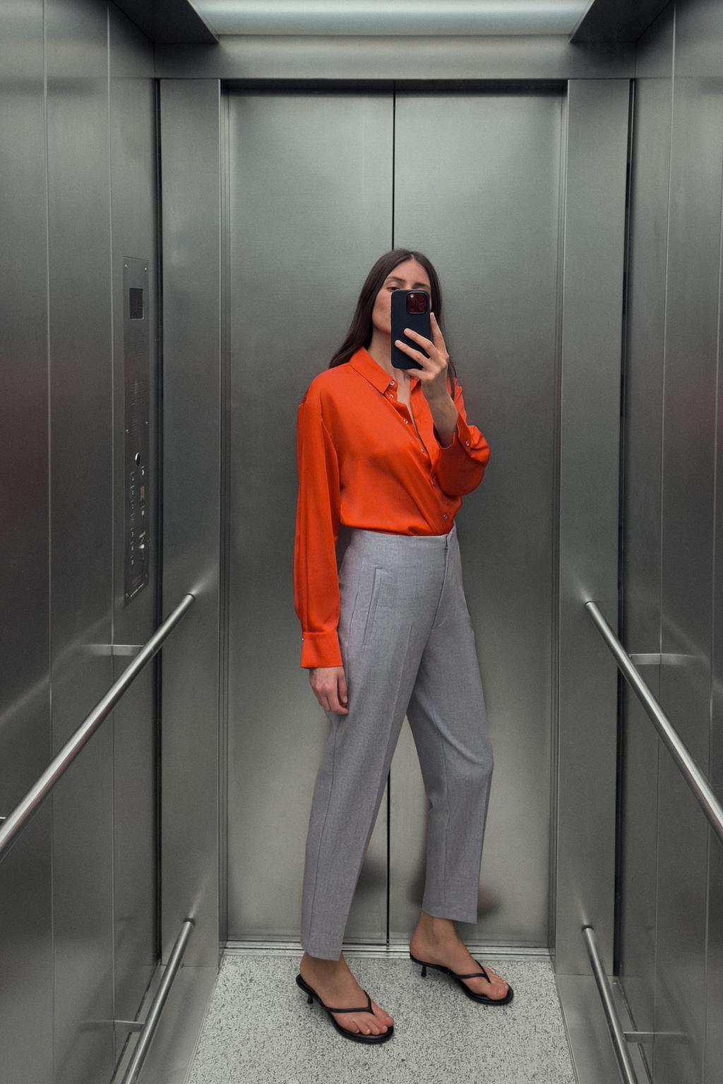 

Струящаяся атласная рубашка ZARA, оранжевый