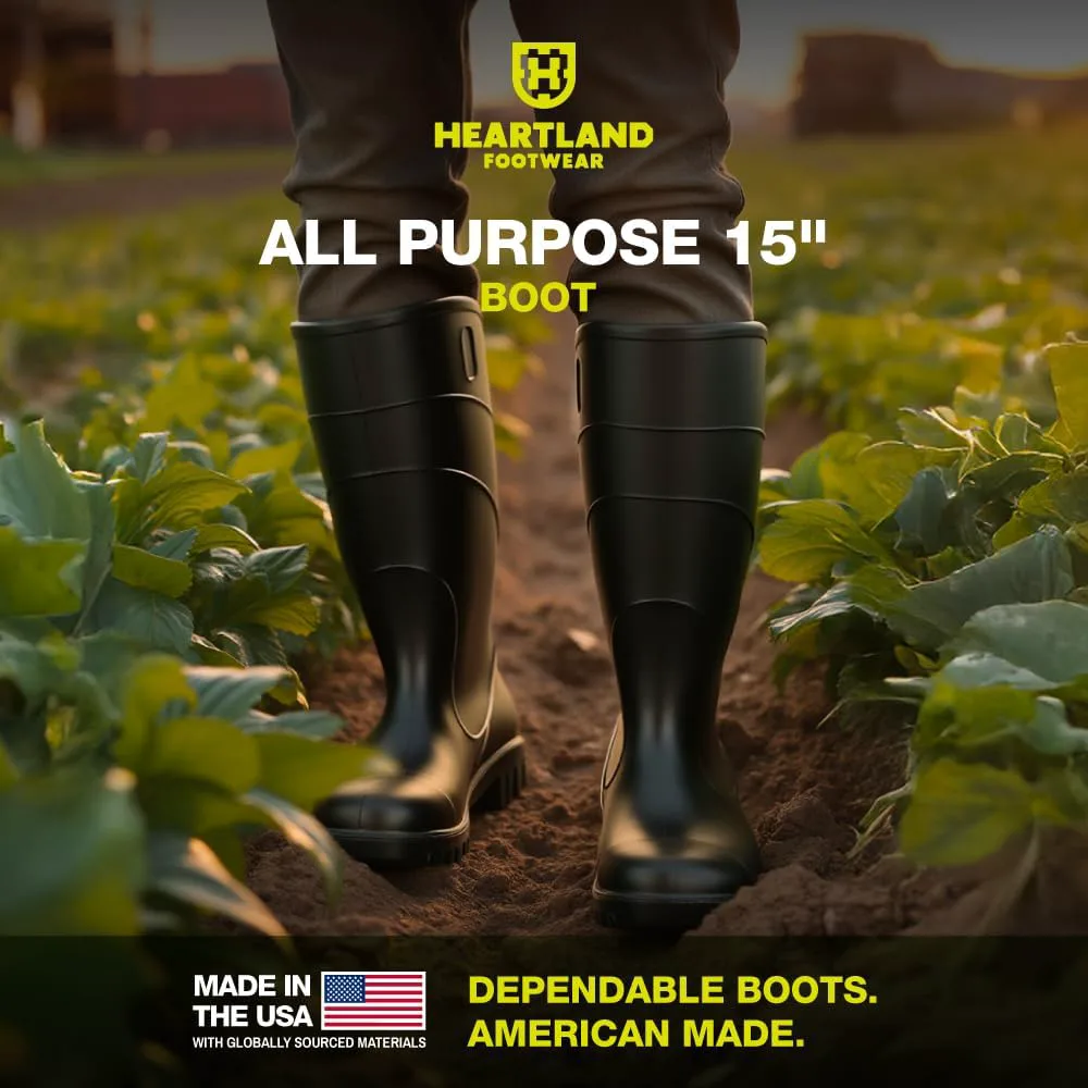 Мужские водонепроницаемые рабочие ботинки Heartland All Purpose 15” - легкие, гибкие современные ПВХ-ботинки с удобной застежкой и противоскользящей подошвой Heartland Footwear, черный — фото 2