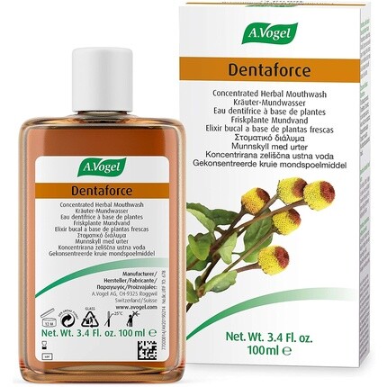 

A.Vogel Dentaforce Травяные экстракты для полоскания рта, мяты, шалфея, гвоздики, освежают дыхание, подходят для веганов, до 94 применений, 100 мл