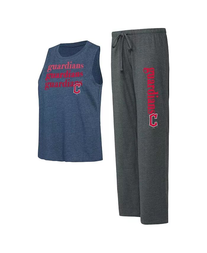 

Женский комплект для сна Cleveland Guardians Meter Muscle, майка и штаны цвета уголь и темно-синий Concepts Sport