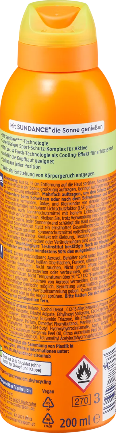 Солнцезащитный спрей SUNDANCE Sonnenspray Sport transparent, LSF 50, 200 ml — фото 2