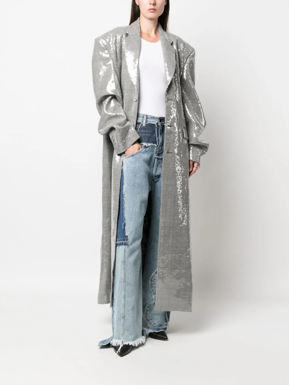 Клетчатое пальто с пайетками VETEMENTS, черный — фото 3