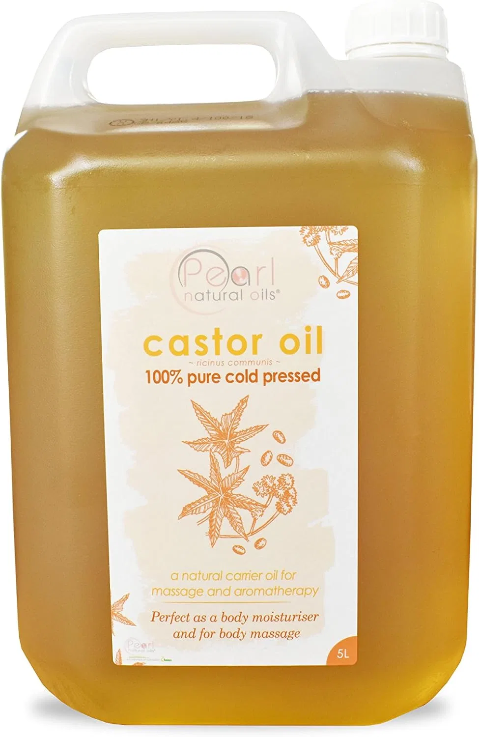 100% чистое касторовое масло холодного отжима, 5 литров Pearl Natural Oils