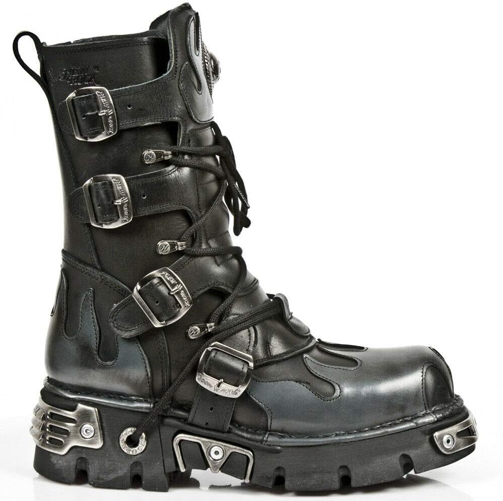 Ботинки New Rock Newrock 591-S1 Red Flame из черной кожи с металлическими элементами в стиле хэви-панк и готика — фото 2