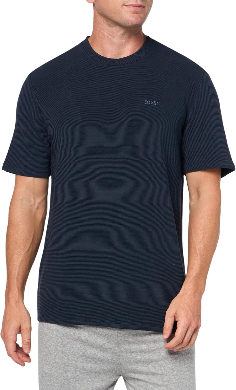 

Мужская мягкая ребристая футболка BOSS с коротким рукавом, Blue Marine, Синий, Мужская мягкая ребристая футболка BOSS с коротким рукавом, Blue Marine