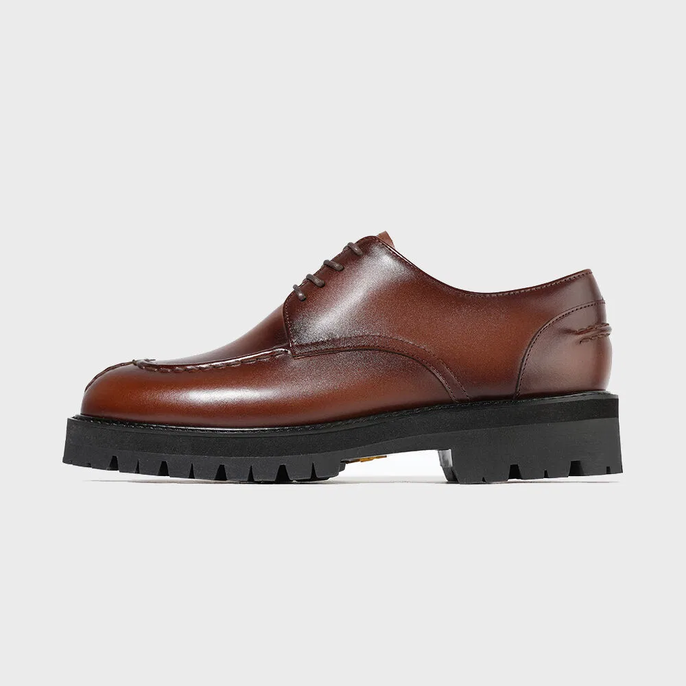 Мужские туфли Y-tip винно-коричневого цвета с подошвой Vibram Commando от Firenze.A — фото 2
