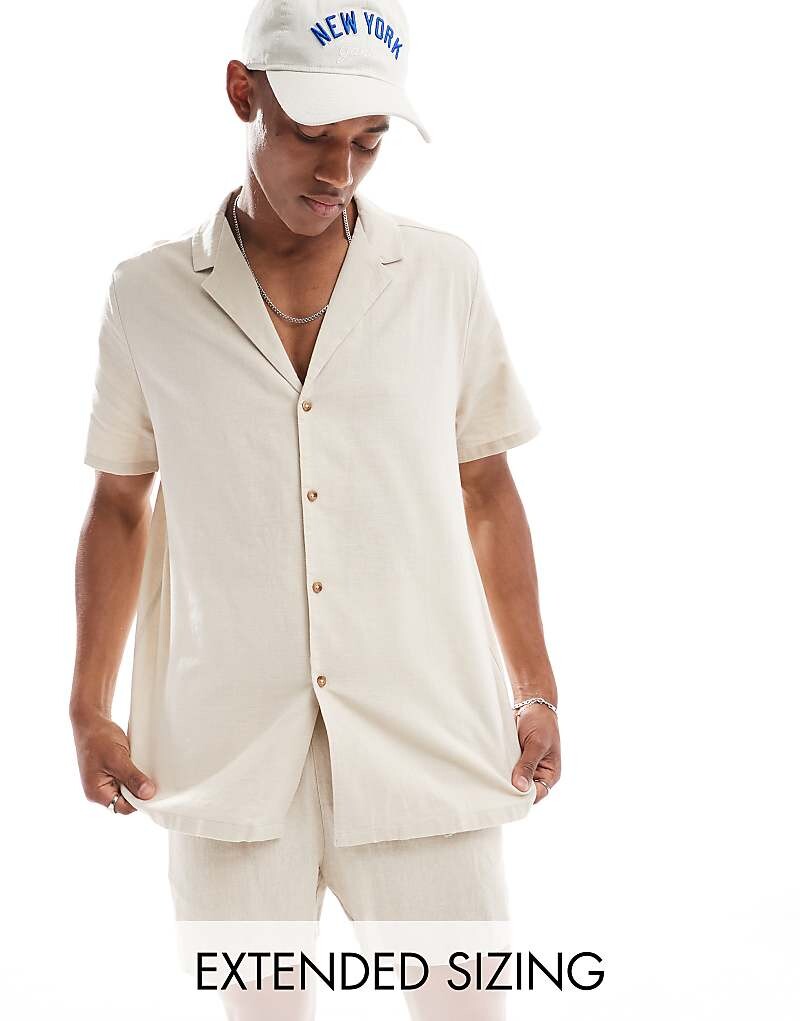 

ASOS DESIGN – Льняная рубашка свободного кроя каменно-бежевого цвета с широким воротником с лацканами