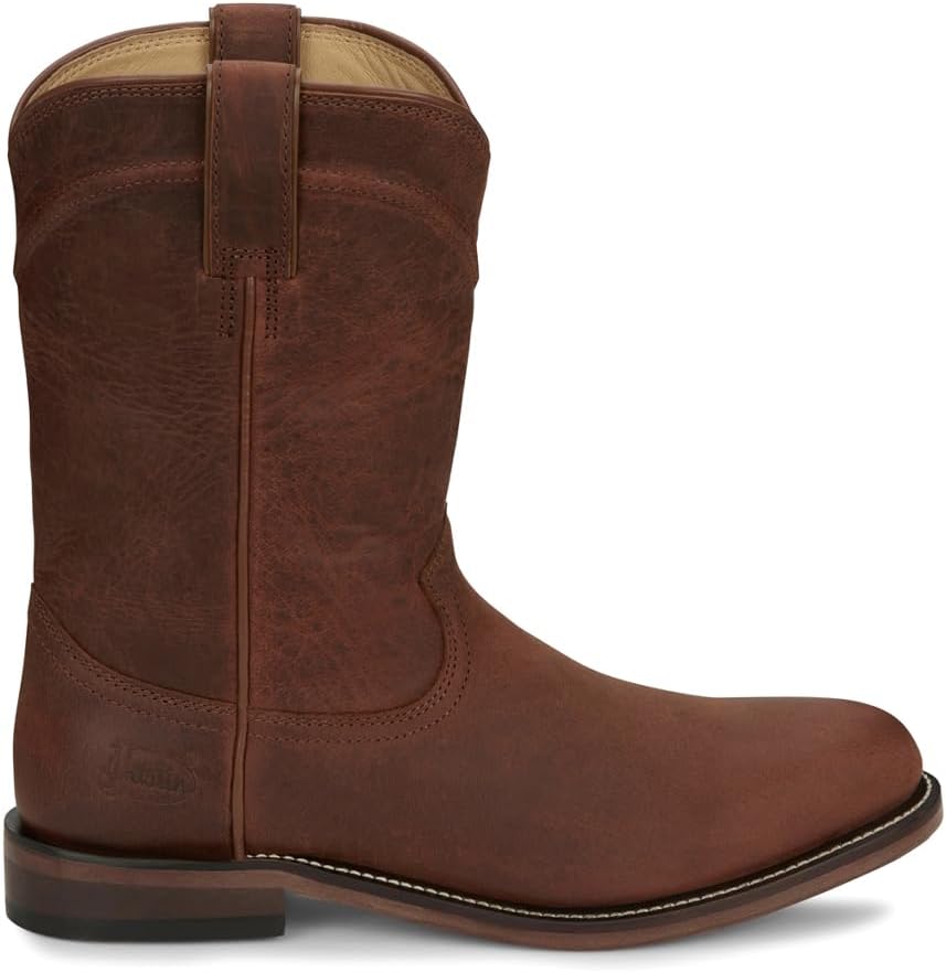 

Мужские вестерн-босоножки Justin Braswell 10 Roper - ботинки из цельной кожи с округлым носком, каблуком unit block, кожаной подошвой и амортизирующей стелькой, коричневый