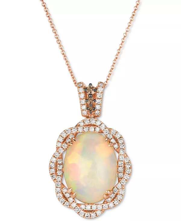 

Ожерелье с плетеным ореолом из неаполитанского опала (4-1/2 карата) и бриллианта (3/4 карата) длиной 18 дюймов из 14-каратного розового золота Le Vian, opal